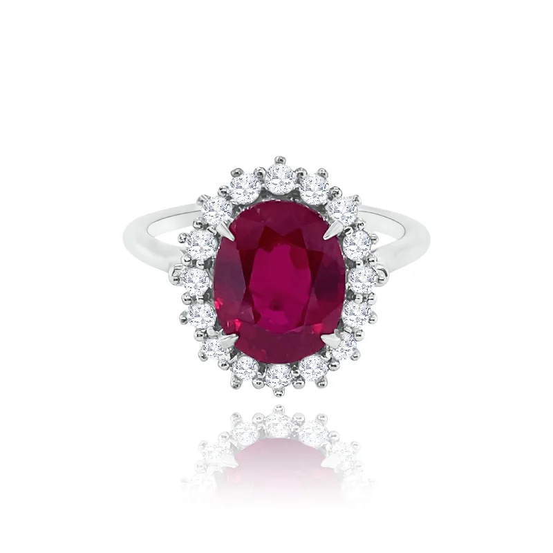 Women's rings with birthstones-Classic Halo set Diamonds & Ruby Ring