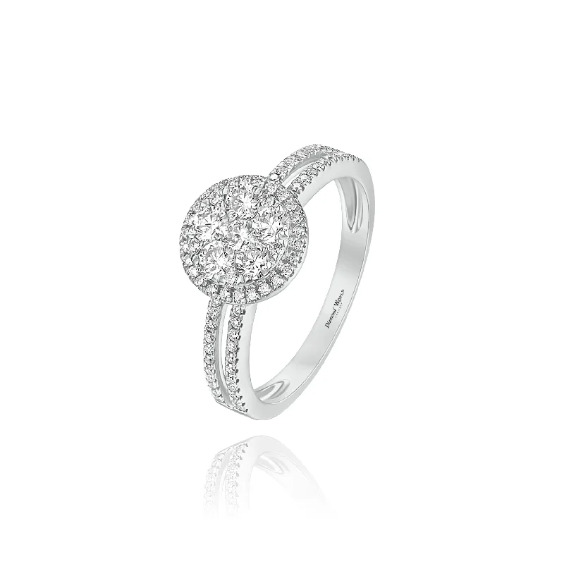 Trendy women's rings for casual wear-Split Sided Halo Brilliant Cut Invisible Diamonds Ring