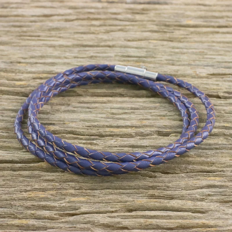 bracelets and bangles simple design -Blue Charm Leather Wrap Bracelet in Blue (23 in.) from Thailand