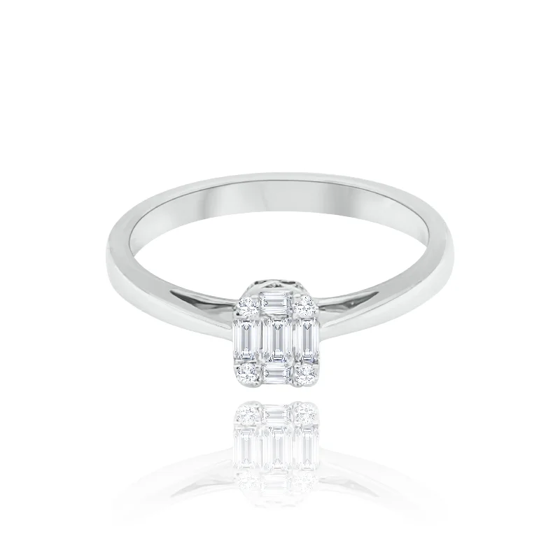 Affordable women's diamond rings-Emerald cut Style Invisible set Diamonds "tiny" Ring