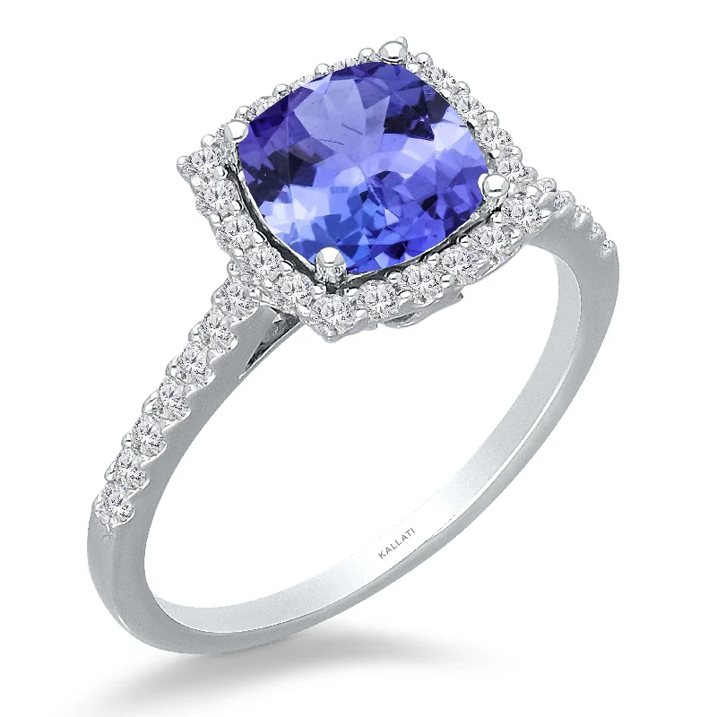 Women's rings with intricate designs-Kallati Tanzanite Diamond Halo Ring