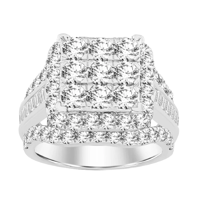 Women's rings with emerald-cut diamonds-3ctw Diamond Cluster Ring