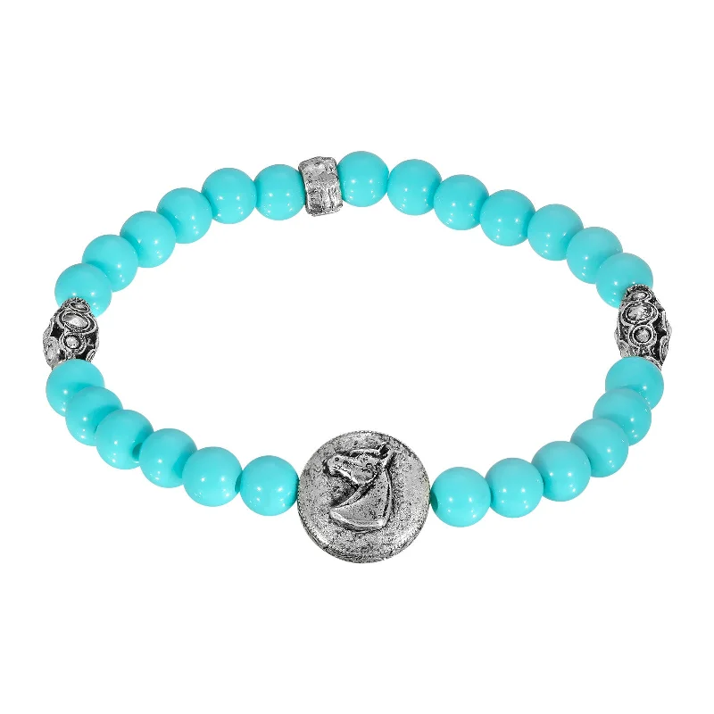 bracelets and bangles with peridot -1928 Jewelry® Pewter Turquoise Color Beaded Horse Stretch Bracelet