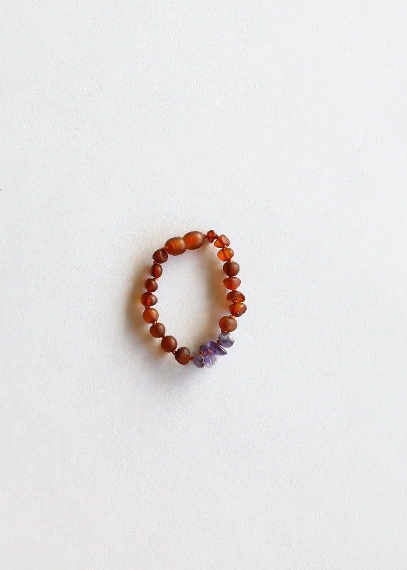 bracelets and bangles classic look -Raw Cognac Baltic Amber + Raw Amethyst || Anklet or Bracelet