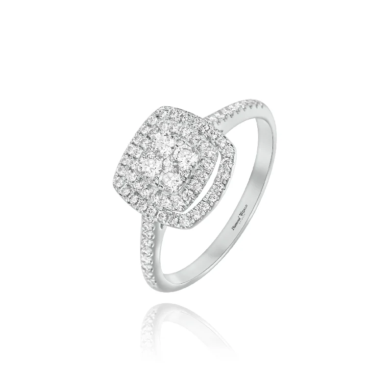 Affordable women's rings for budget-friendly style-Double Halo Cushion Diamonds Ring