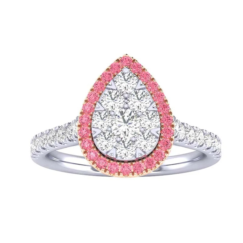 Women's rings with sleek minimalist design-1ctw Pink Lab Grown Diamond Halo Ring