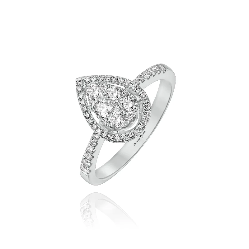 Modern women's wedding rings-Halo Pear Shape Invisible Diamonds "Vanessa " Ring