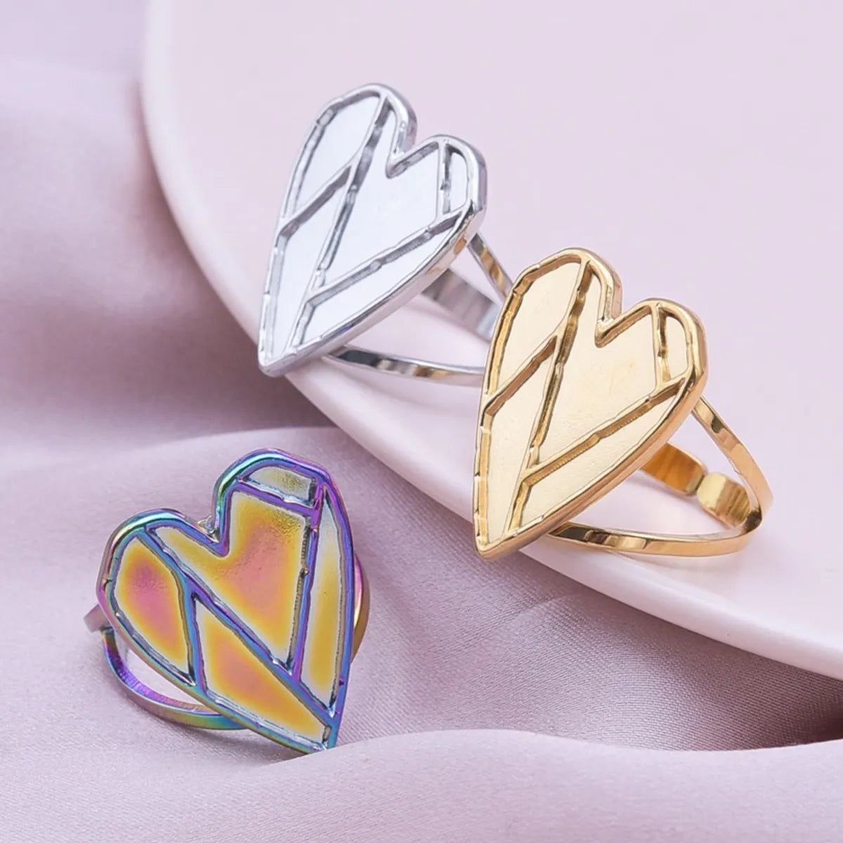 Women's rings for casual everyday wear-Simple Style Heart Shape Stainless Steel Polishing Plating Open Rings