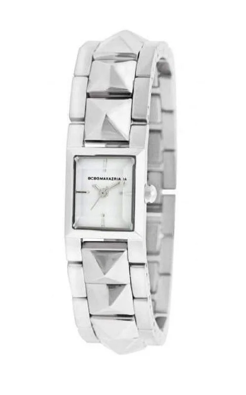 bracelets and bangles two tone -BG8302 Eclectic Rectangle Tank Silver Pyramid Bracelet Watch