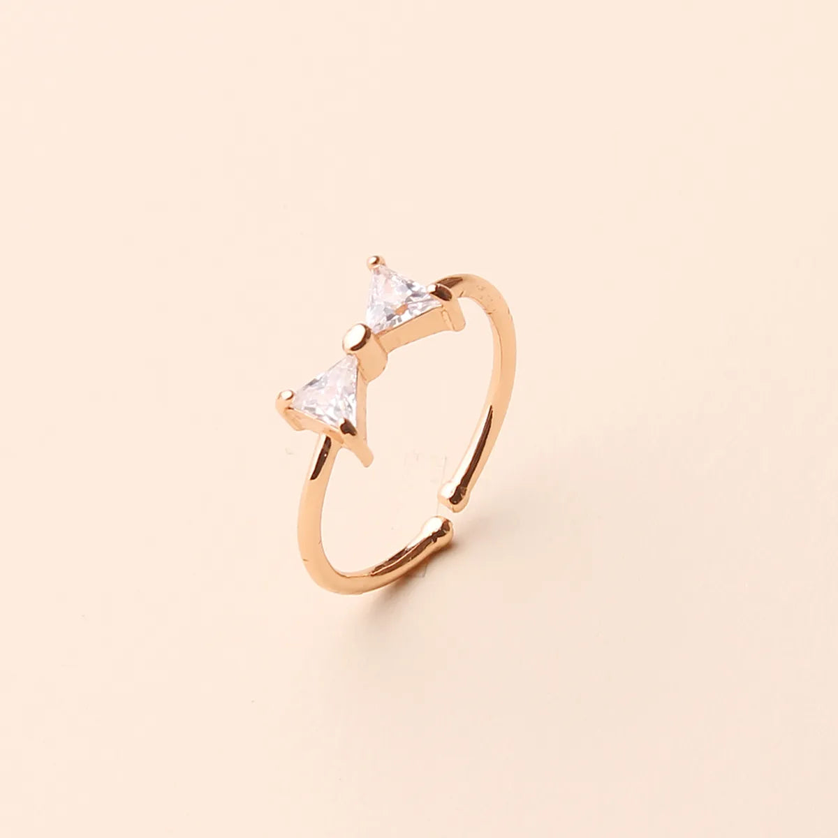 Women's rings with emerald stones-Wholesale Simple Style Bow Knot Copper Inlay Rose Gold Plated Zircon Open Rings