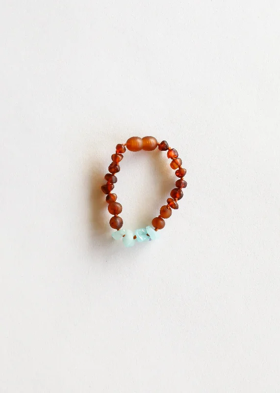 bracelets and bangles heart charm -Raw Cognac Baltic Amber + Aquamarine  || Anklet or Bracelet