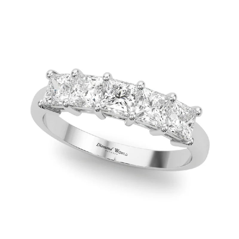 Elegant women's rings for bridesmaids-5 PRINCESS cut diamond anniversary ring