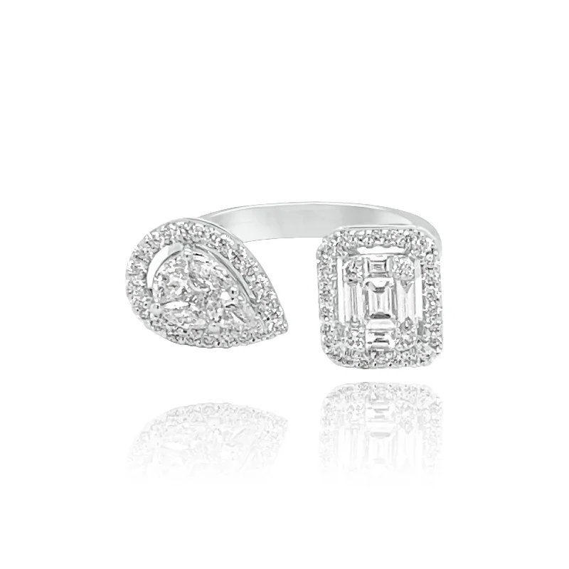 Women's vintage engagement rings for classic charm-PEAR SHAPE & EMERALD CUT STYLE INVISIBLE SET DIAMONDS "MADELAINE" RING.