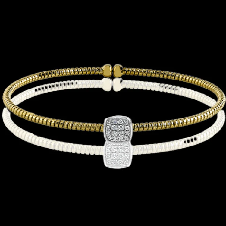 bracelets and bangles for prom -This contemporary yellow gold bangle bracelet features a lovely open design accented by .16 ctw shimmering round cut white diamonds. Perfect for stacking.