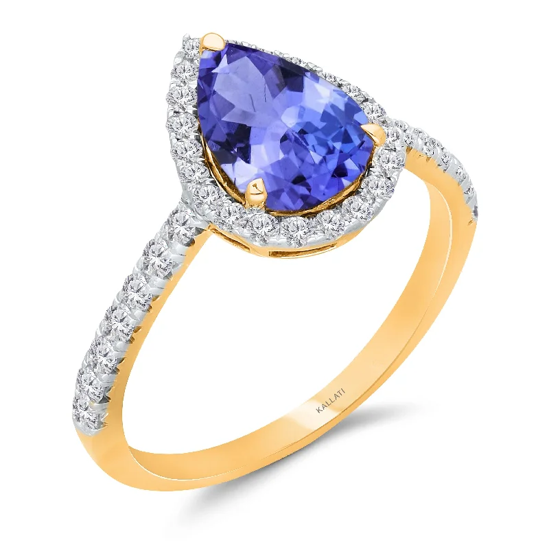 Stunning women's diamond rings for engagement-Kallati Tanzanite Diamond Halo Ring