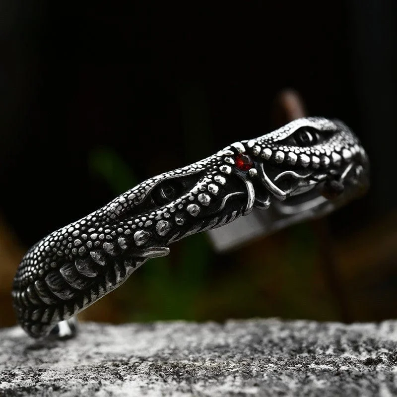 bracelets and bangles floral pattern -Men's Punk Snake Open Bracelet