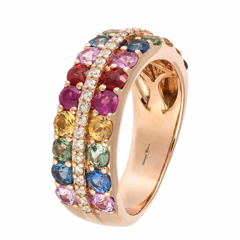 Simple women's rings for minimalist style-Central Diamond line Multi Colour Sapphire Ring