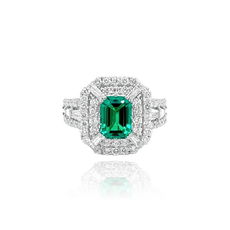 Women's rings with colorful stones-DIAMONDS & EMERALD "SANTORINI" RING.