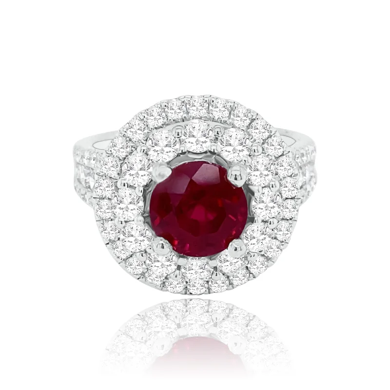 Trendy women's rings for casual wear-Double Halo set Ruby & Diamonds "Sylvie" Ring