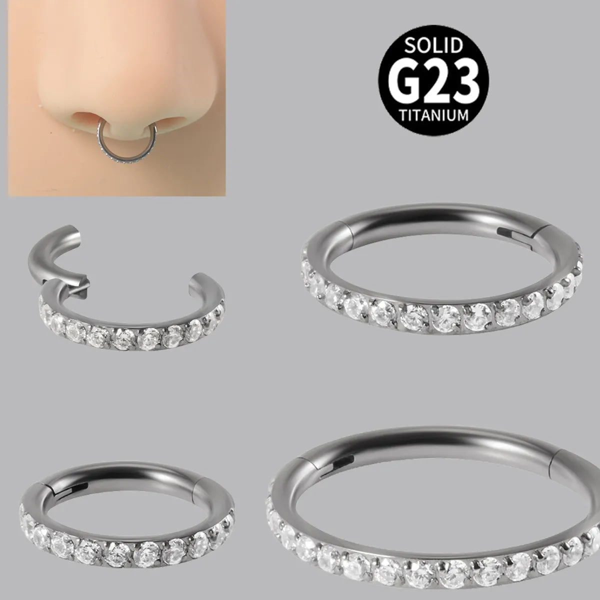 Women's rings with emerald-cut diamonds-Simple Style Round Titanium Alloy Inlay Zircon Nose Ring