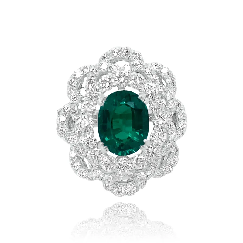 Boho women's rings for free-spirited style-Emerald & diamonds "Zoe" Ring