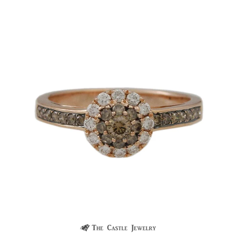 Women's cocktail rings with big gemstones-Le Vian Round Chocolate Diamond Ring w/ Round Brilliant Cut White Diamond Halo in 14k Rose Gold