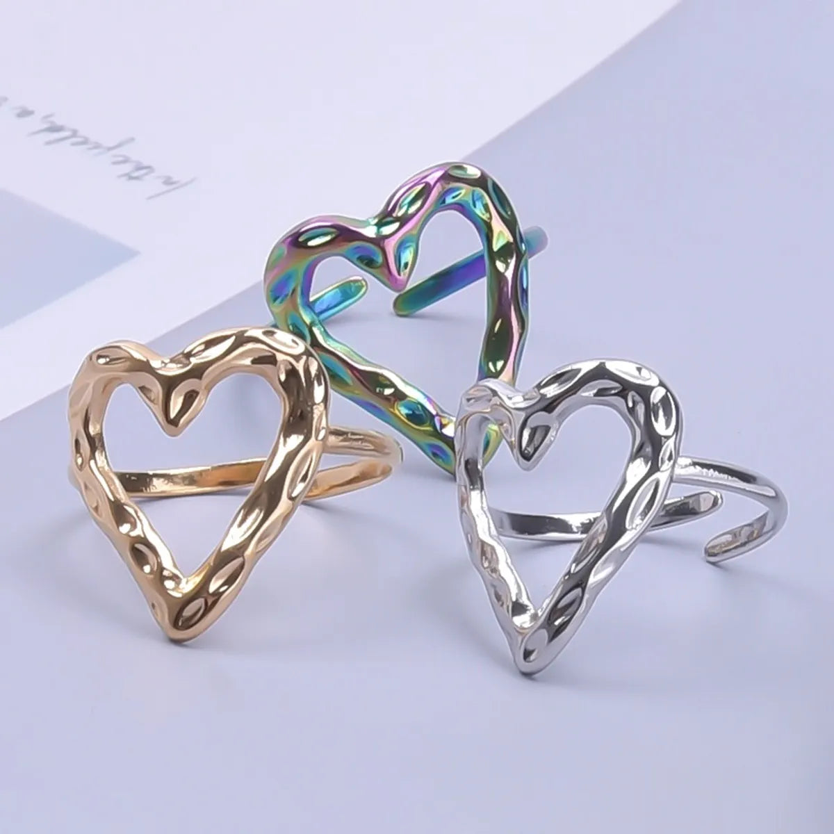 Trendy women's rings with large stones-Simple Style Heart Shape Stainless Steel Polishing Rings