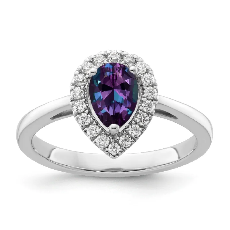 Women's cocktail rings with big gemstones-Alexandrite Diamond Halo Ring