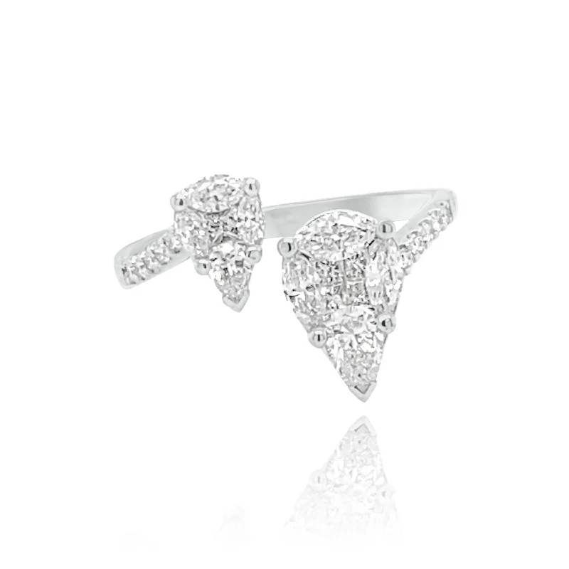 Women's rings with radiant-cut diamonds-PEAR SHAPE STYLE IN VISIBLE SET DIAMONDS "DOUBLE PEAR" RING.