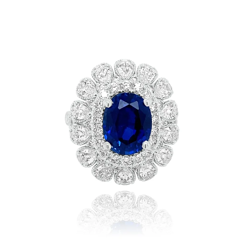 Adjustable women's rings for comfortable fit-Oval Sapphire & Diamonds "Paris" Ring