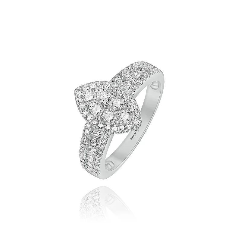 Women's wedding rings with platinum finish-Halo Marquise Invisible  Diamonds "Beatrice" Ring