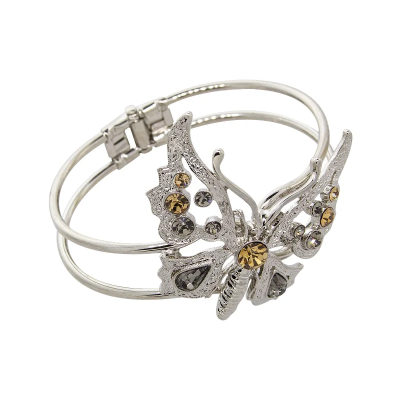 bracelets and bangles with black diamond -1928 Jewelry® Silver-Tone Lt. Topaz And Black Diamond Crystal Butterfly Hinge Cuff Bracelet