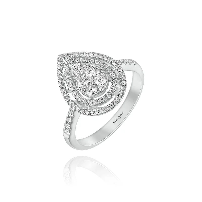 Designer women's rings for luxury-Double Halo Pear Shape Invisible Diamonds "Talia " Ring