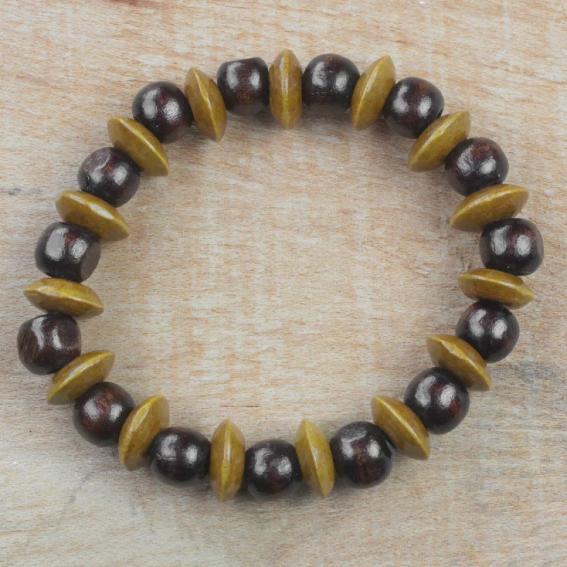 bracelets and bangles for trendy women -Adukrom Beauty Dark Brown Wood Beaded Stretch Bracelet from Ghana