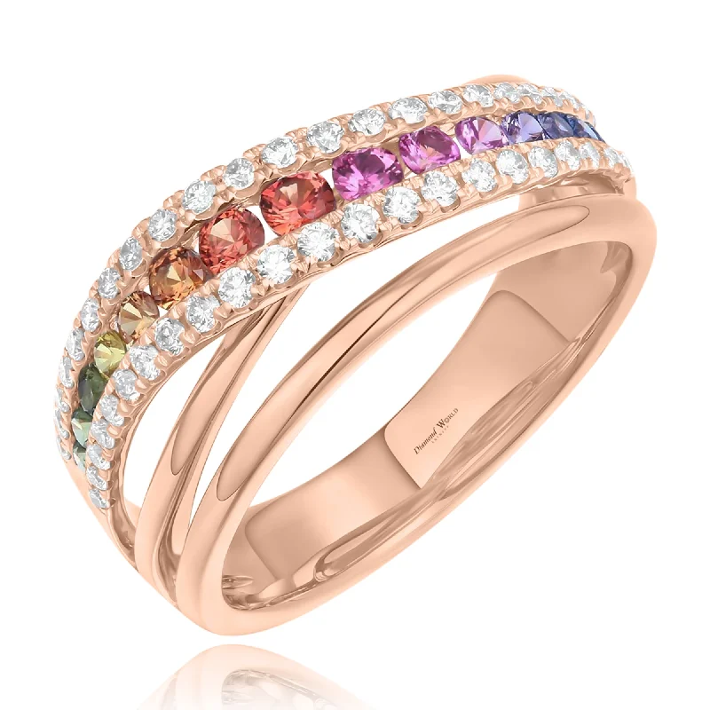 Beautiful women's rings for a classic touch-Multi Colour Sapphires & Diamonds "wave" Ring