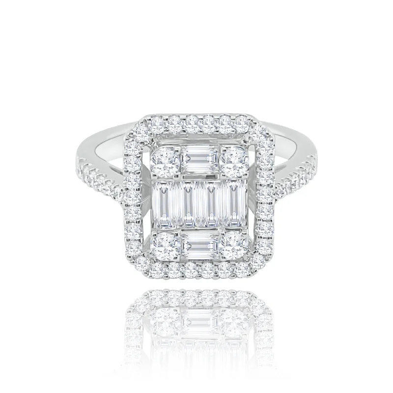 Women's rings with luxurious gemstone settings-Halo  Emerald cut Style invisible set Diamonds Ring