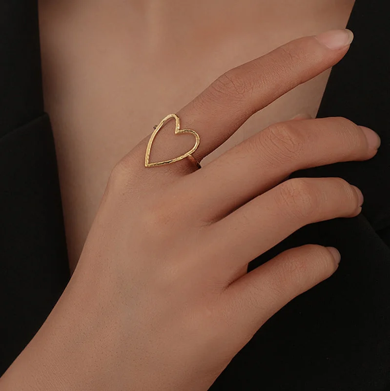 Women's rings with antique-inspired design-Simple Style Heart Shape Stainless Steel Plating Open Ring