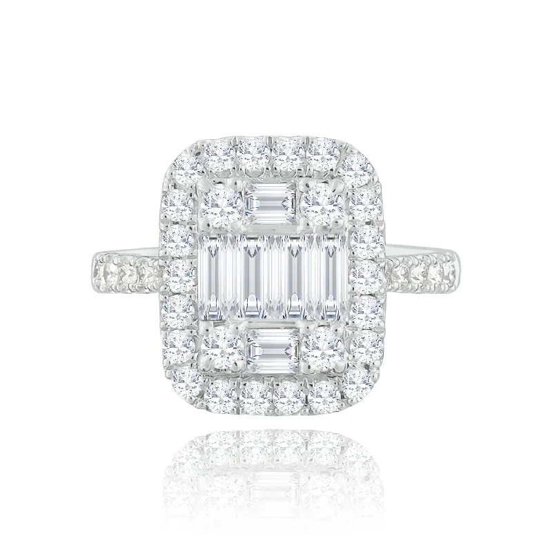 Wedding rings for women with floral accents-Side diamonds Halo  Invisible set diamonds Ring