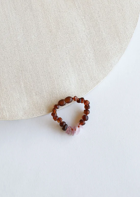 bracelets and bangles bold style -Raw Cognac Baltic Amber + Raw Rose Quartz || Anklet or Bracelet