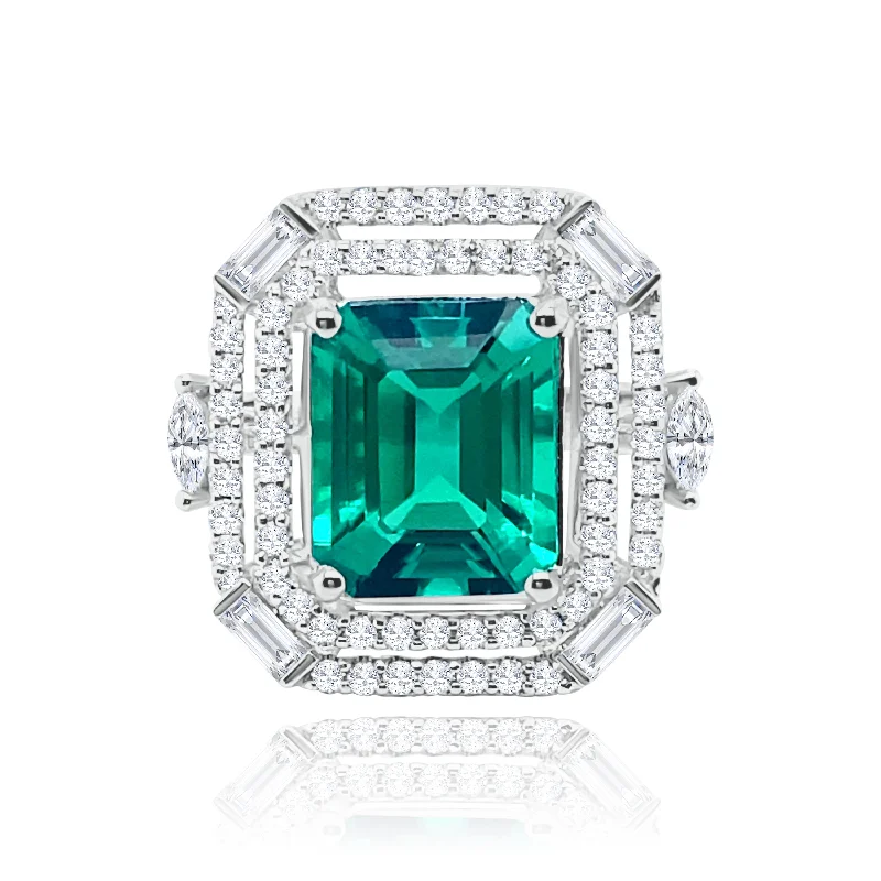 Women's rings with twisted band designs-Emerald cut Emerald & Diamonds "Romea" Ring