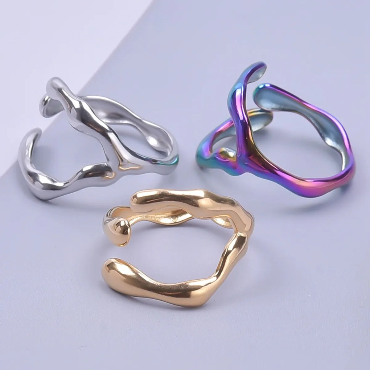 Women's adjustable rings for custom fit-Commute Solid Color Stainless Steel Polishing Rings