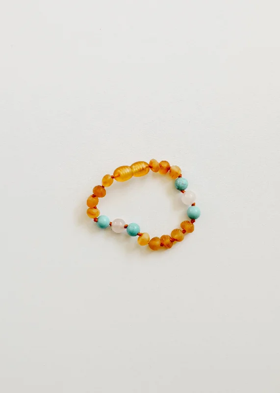 bracelets and bangles modern design -Raw Honey Baltic Amber and Natural Turquoise + Rose Quartz || Anklet or Bracelet