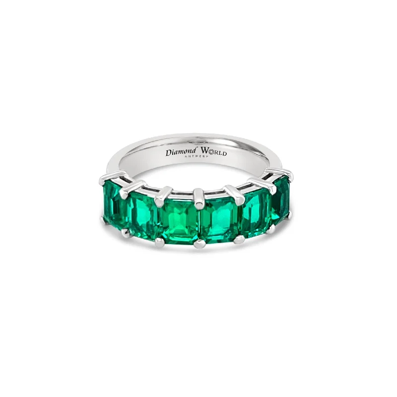 Exquisite women's rings for luxury weddings-Six Stones Emerald Cut Emeralds Anniversary Ring