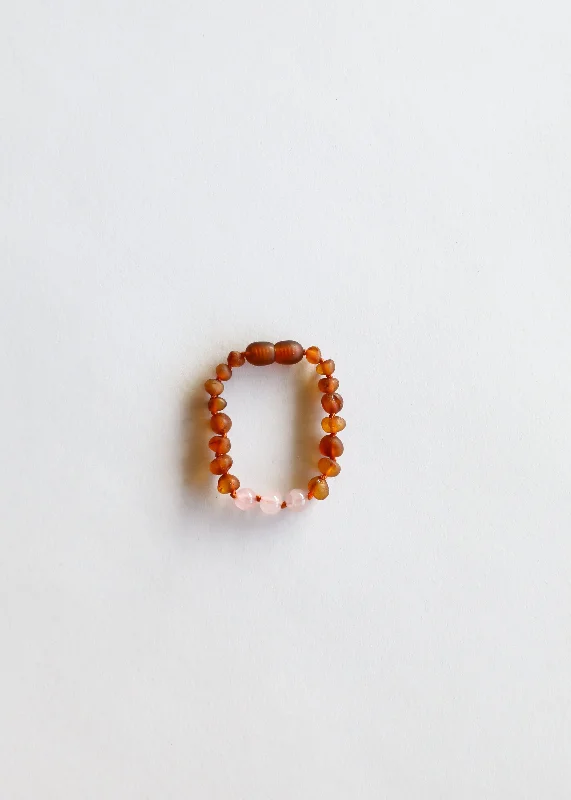 bracelets and bangles floral pattern -Raw Cognac Baltic Amber + Rose Quartz || Anklet or Bracelet