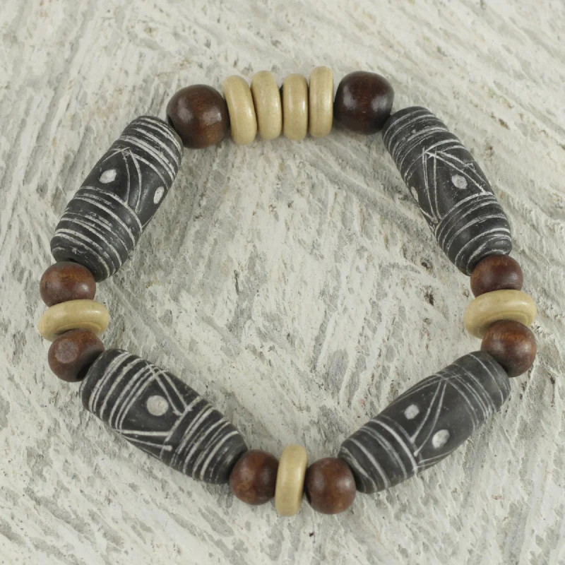 bracelets and bangles for prom -African Woman Brown Earth Tone Beaded Stretch Bracelet by Ghana Artisan