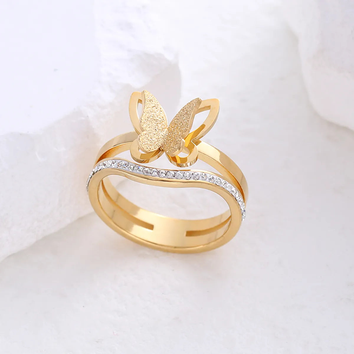 Women's rings for casual everyday wear-Simple Style Butterfly Stainless Steel Plating Inlay Rhinestones 24k Gold Plated Rings