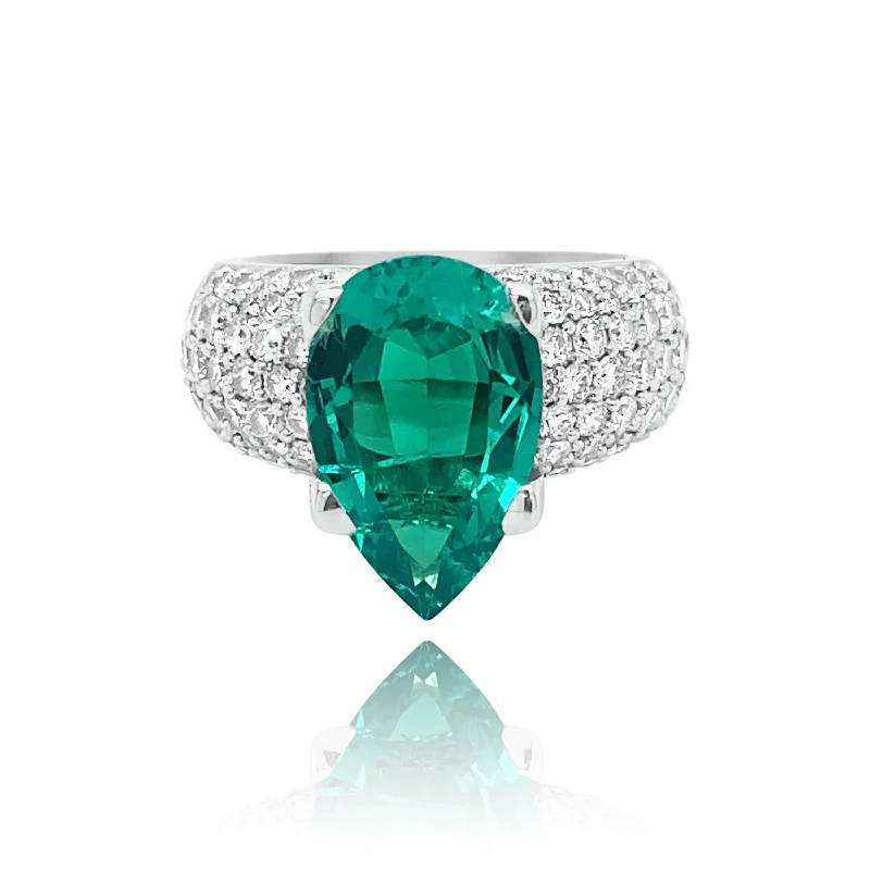 Luxury women's rings for exclusive designs-Multi Row Pave Set Diamonds & Pear Shape Emerald "Megan" Ring