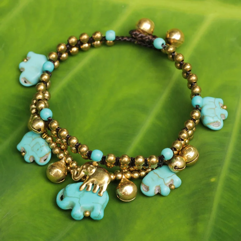 bracelets and bangles under 30 dollars -Blue Elephant Handcrafted Bead Bracelet with Blue Elephant Charms