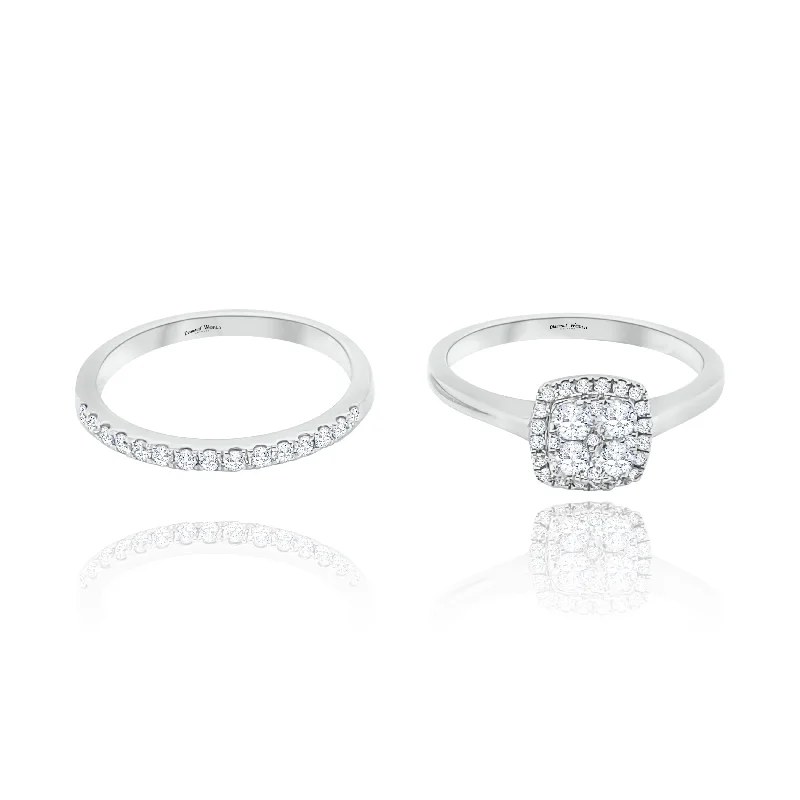 Elegant and delicate women's rings-Halo Cushion cut Style Invisible set Diamonds Ring & Anniversary Ring Combo