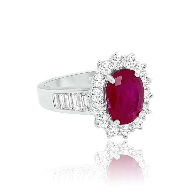 Women's wedding bands with intricate detailing-Oval cut Ruby & Diamonds "josephine " Ring